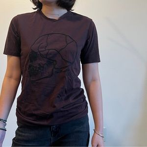 Dark Maroon/Brownish Tee with a skull stitching pattern, The Kooples, size XS